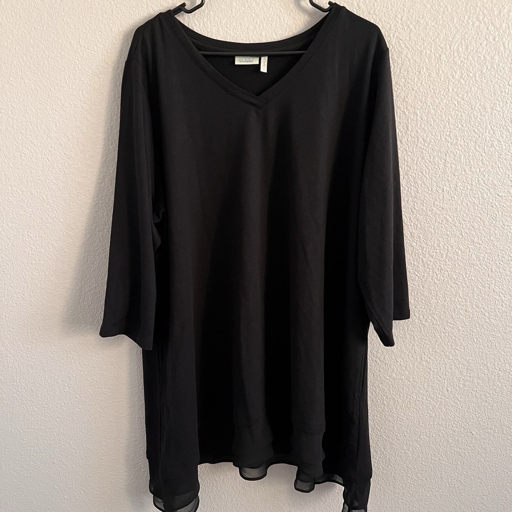 LOGO Lounge By Lori Goldstein Black Tunic Top  Pockets Lagenlook Asymmetrical